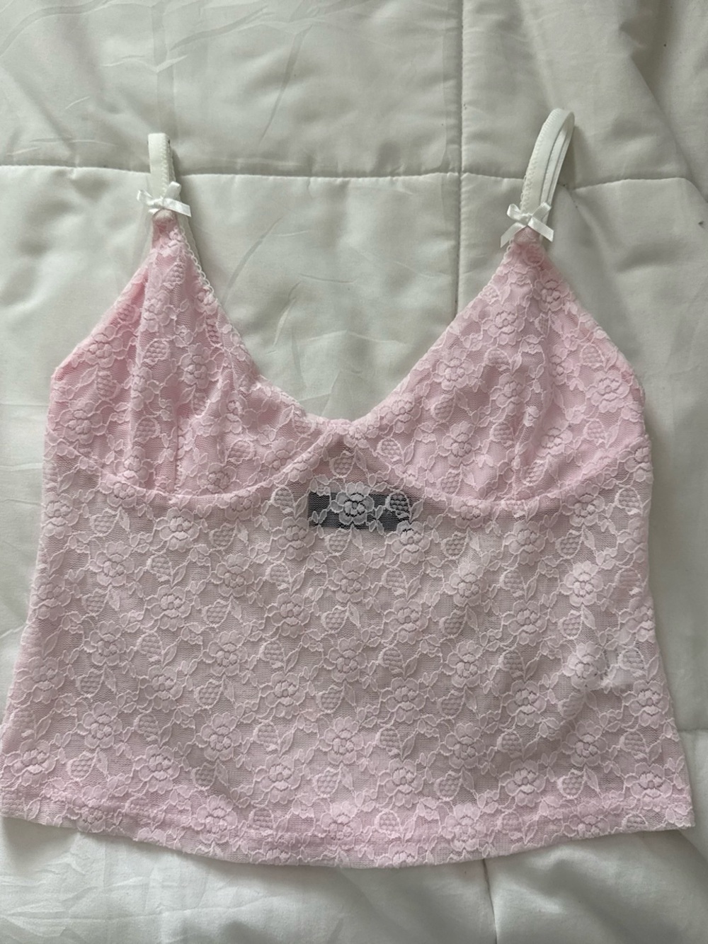 White Fox Boutique Pink Lace Crop Cami with bow